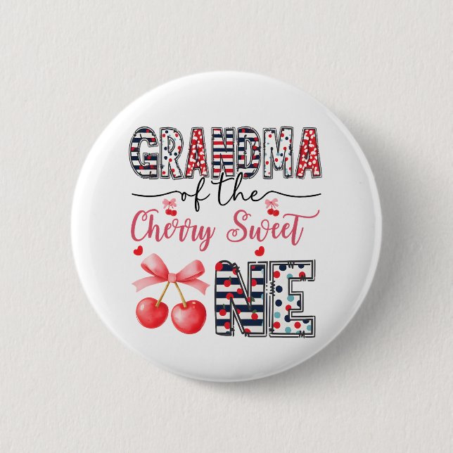 Grandma Cherry Sweet One Cute Birthday Family Button (Vorderseite)