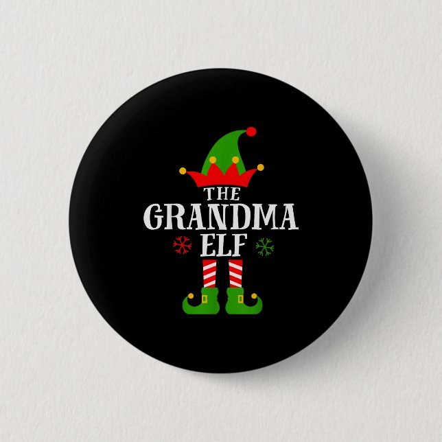 Grandma Elf Funny Matching Family Christmas Pajama Button (Vorderseite)