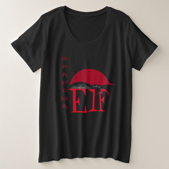 Grandma Elf Holiday Weihnachtskatze Black Große Größe T-Shirt (Design vorne)