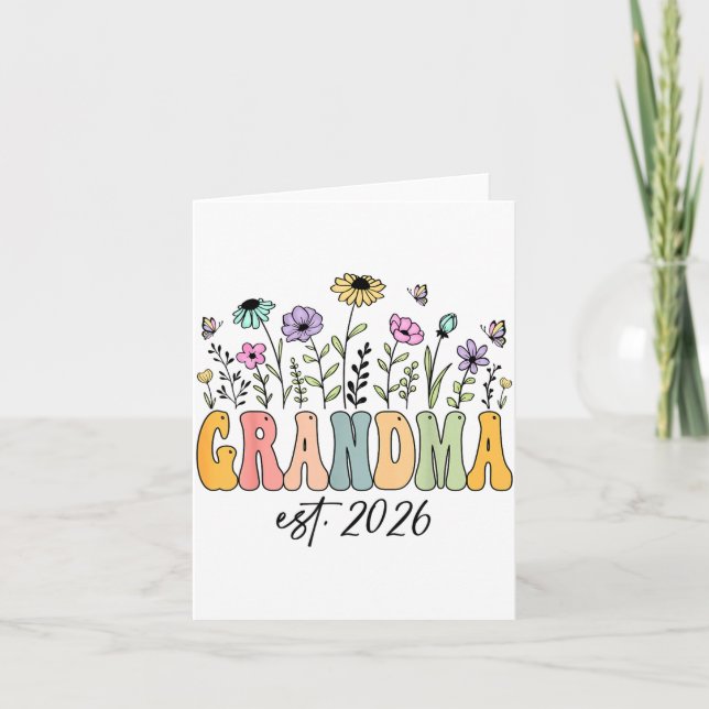 Grandma Est. 2026 Wildflower Promoted To Grandma  Karte (Vorderseite)
