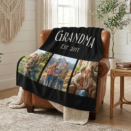 Grandma Est. Established Year Custom Name 3 Photo Fleecedecke