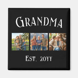 Grandma Est. Established Year Custom Name 3 Photo Magnet