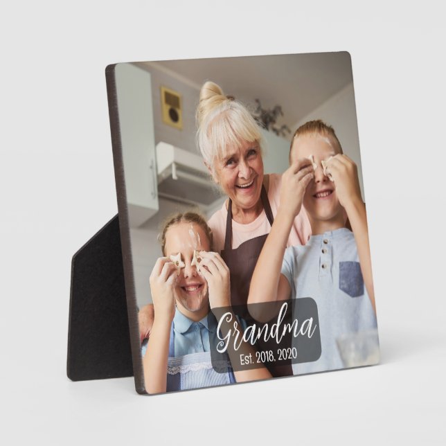 Grandma Est. White script photo Fotoplatte (Vorderseite)