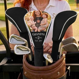Grandma Established Custom Name Year Photo Black Golf Headcover