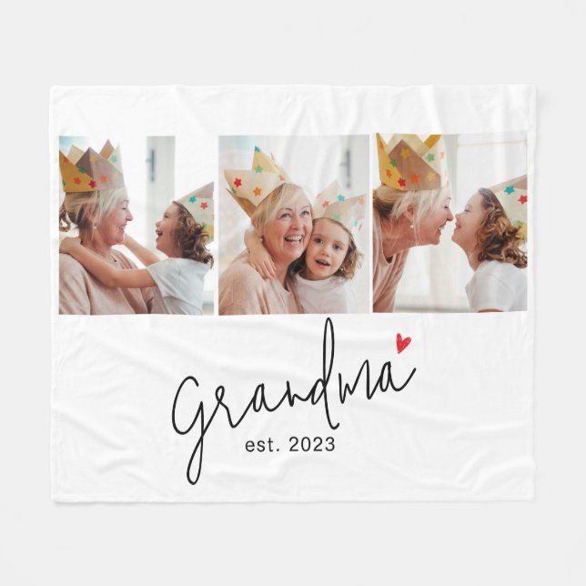 Grandma Established Elegant Script 3 Photo Fleecedecke (Vorderseite (Horizontal))