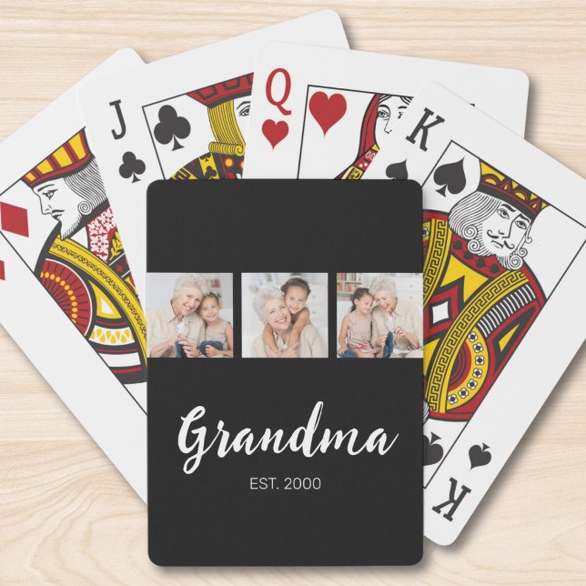 Grandma Established Modern Script 3 Photo Black  Spielkarten (Von Creator hochgeladen)