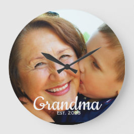 Grandma Established Modern Script Photo  Große Wanduhr