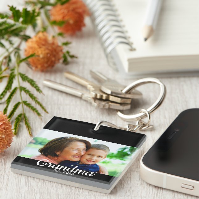 Grandma Established Modern Script Photo  Schlüsselanhänger (Vorderseite rechts)