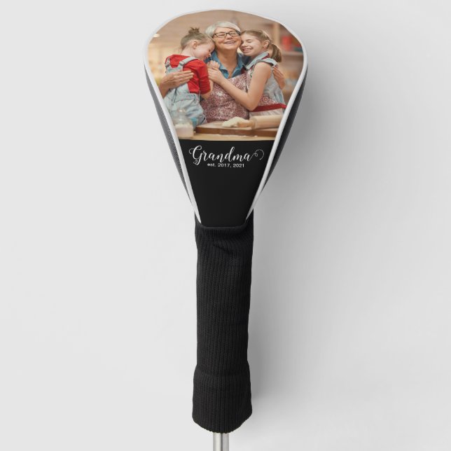 Grandma Established Script Gift Photo Golf Headcover (Vorderseite)
