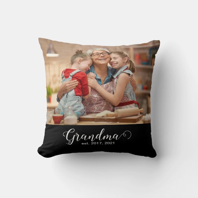 Grandma Established Script Gift Photo Kissen (Vorderseite)
