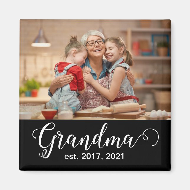 Grandma Established Script Gift Photo Magnet (Vorne)