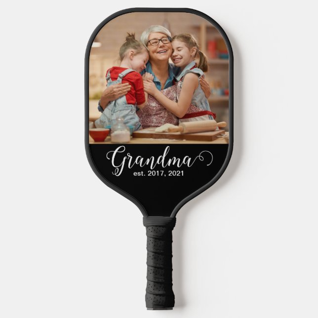 Grandma Established Script Gift Photo Pickleball Schläger (Vorderseite)