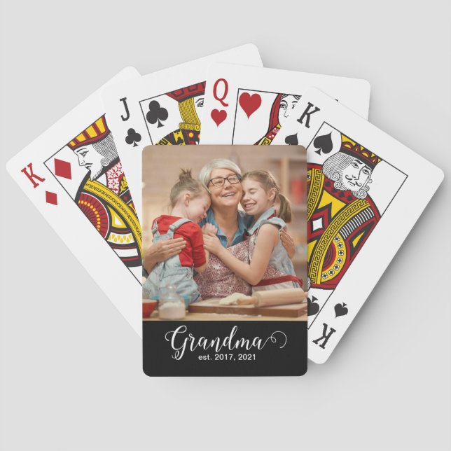 Grandma Established Script Gift Photo Spielkarten (Rückseite)