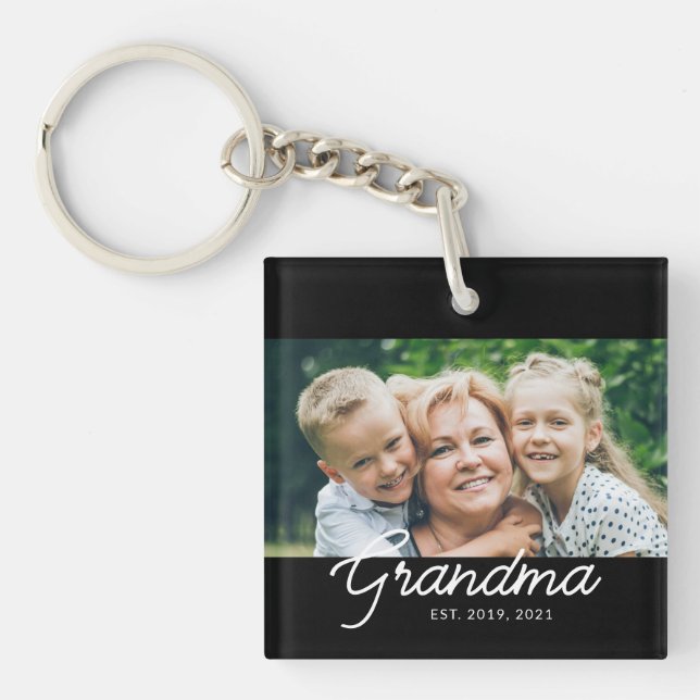 Grandma Established Script Photo Gift Schlüsselanhänger (Vorderseite)