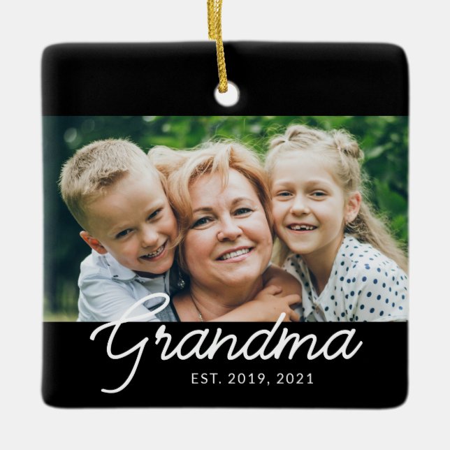 Grandma Established Script Photo Keramikornament (Vorderseite)