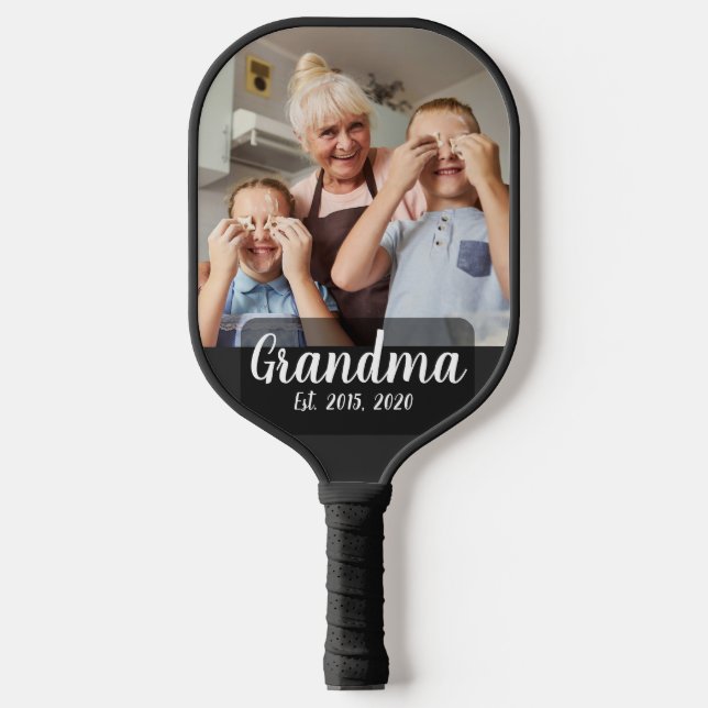 Grandma Established White Script Photo Pickleball Schläger (Vorderseite)