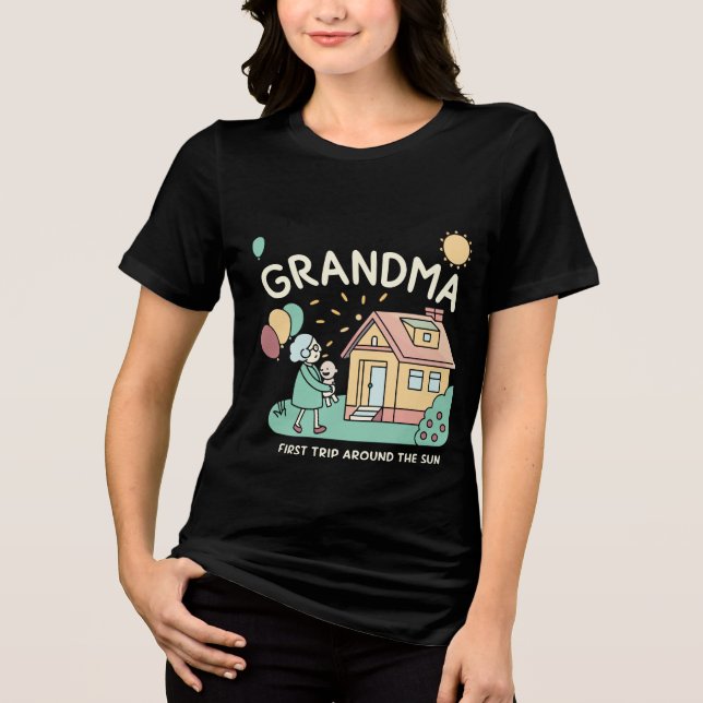 Grandma First Trip Around the Sun Whimsical House  Tri-Blend Shirt (Vorderseite)