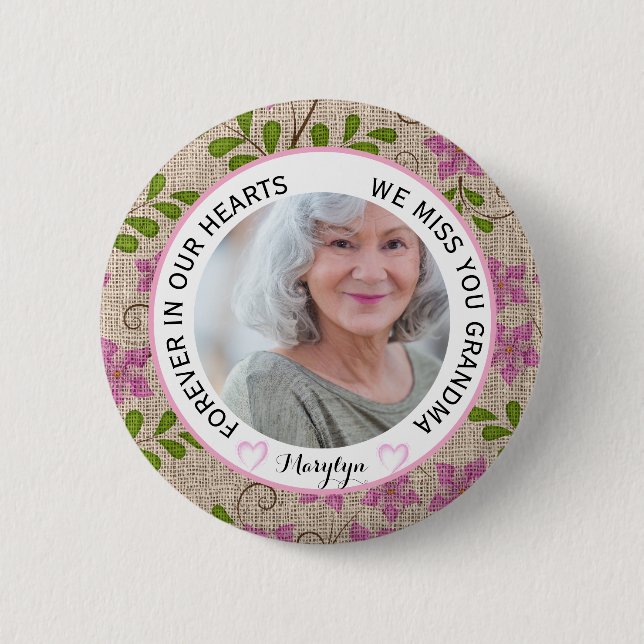 Grandma Forever in Our Hearts Floral Christmas Button (Vorderseite)