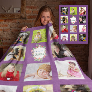 GRANDMA Foto Collage Blanket - Großmutter Lila Fleecedecke
