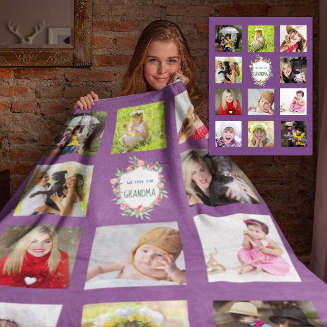 GRANDMA Foto Collage Blanket - Großmutter Lila Fleecedecke (Von Creator hochgeladen)