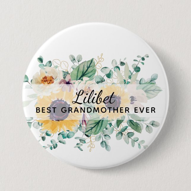 GRANDMA Geschenke - Sonnenblume Gefühlt Personalis Button (Vorderseite)