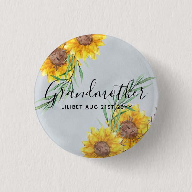 GRANDMA Geschenke - Sonnenblume Gefühlt Personalis Button (Vorderseite)