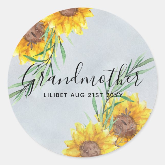 GRANDMA Geschenke - Sonnenblume Gefühlt Personalis Runder Aufkleber (Vorderseite)