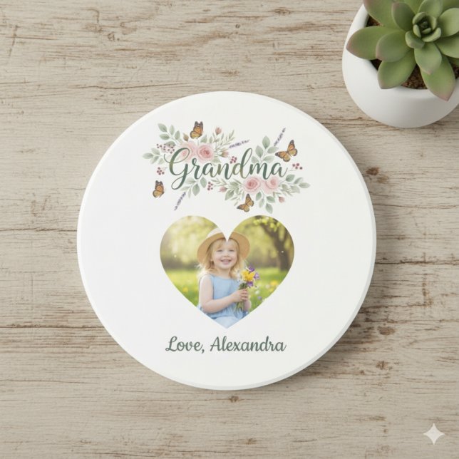 Grandma Gift Coaster - Floral Photo Getränkeuntersetzer (Grandma photo drink coaster)