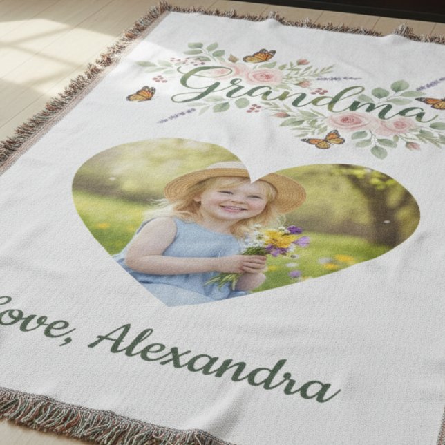 Grandma Gift - Floral Photo Decke (Grandma photo throw blanket)