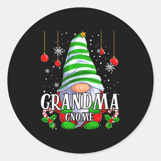 Grandma Gnome Christmas Pajamas Matching Family Gr Runder Aufkleber (Vorderseite)