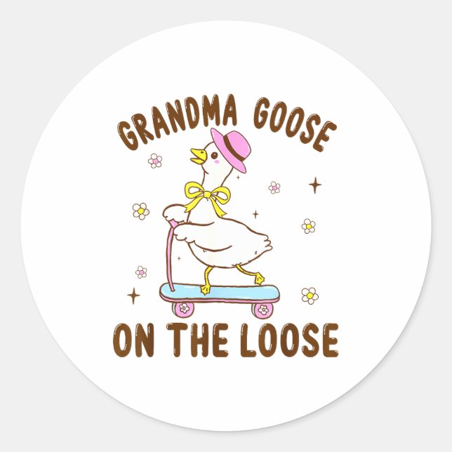 Grandma Goose On The Loose Funny Birthday Matching Runder Aufkleber (Vorderseite)