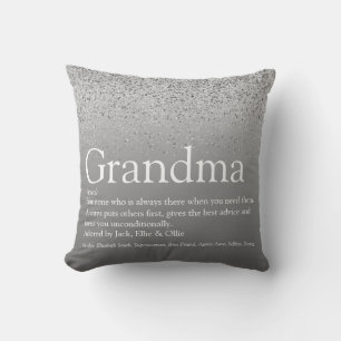 Grandma Grandmother Definition Silver Glitter Kissen