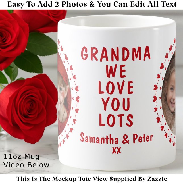 Grandma Grandpa Family Two Photo Hearts Mug Custom Kaffeetasse (Von Creator hochgeladen)