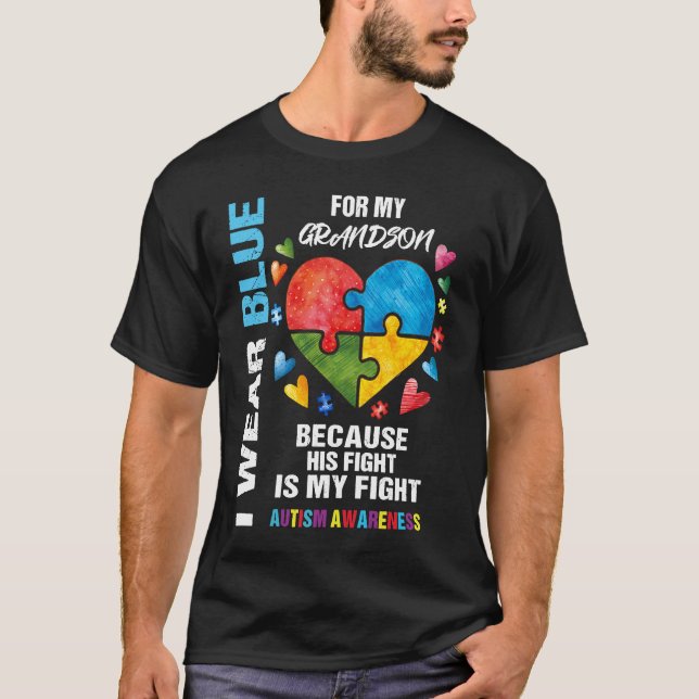 Grandma Grandpa I Wear Blue For My Grandson Autism T-Shirt (Vorderseite)