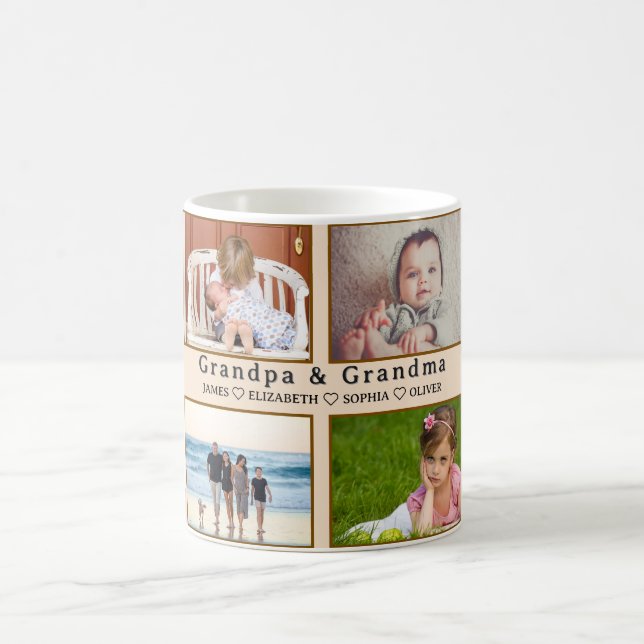 Grandma & Grandpa Mug – Custom 8 Photos & Names Kaffeetasse (Mittel)