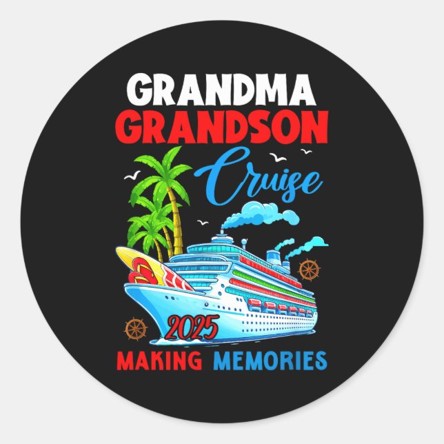 Grandma Grandson Cruise 2025 Memories Christmas Fa Runder Aufkleber (Vorderseite)