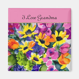 GRANDMA - I Liebe Oma, Aquarellfarben-Blume, Magnet