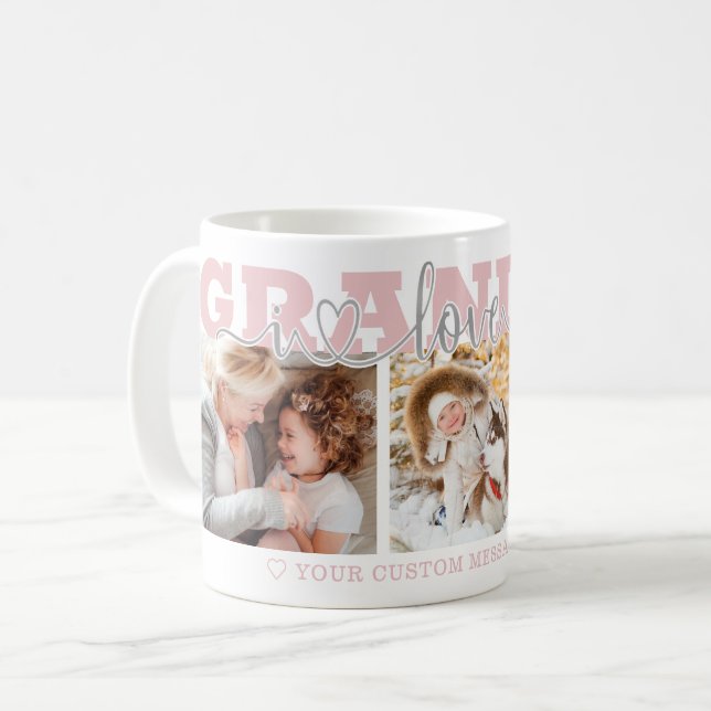 GRANDMA I Love You 3 Photos Pink Gray Kaffeetasse (Vorderseite Links)