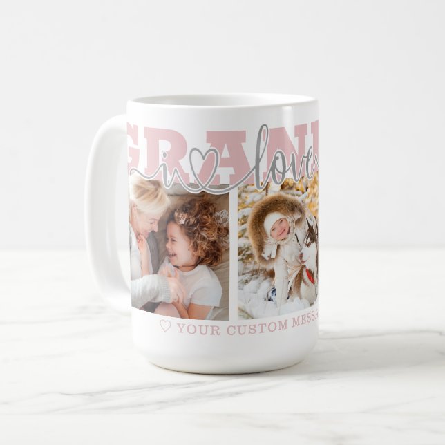 GRANDMA I Love You 3 Photos Pink Kaffeetasse (Vorderseite Links)