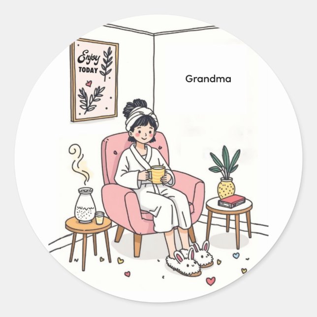 Grandma Mother's Day Cozy Relaxing Illustration Runder Aufkleber (Vorderseite)
