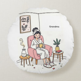 Grandma Mother's Day Cozy Relaxing Illustration Rundes Kissen