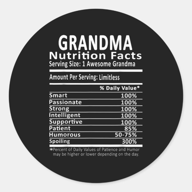 Grandma Nutrition Facts Halloween Thanksgiving Chr Runder Aufkleber (Vorderseite)