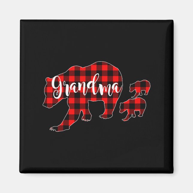 Grandma Of 2 Girls Boys Xmas Matching Red Plaid Gr Magnet (Vorne)