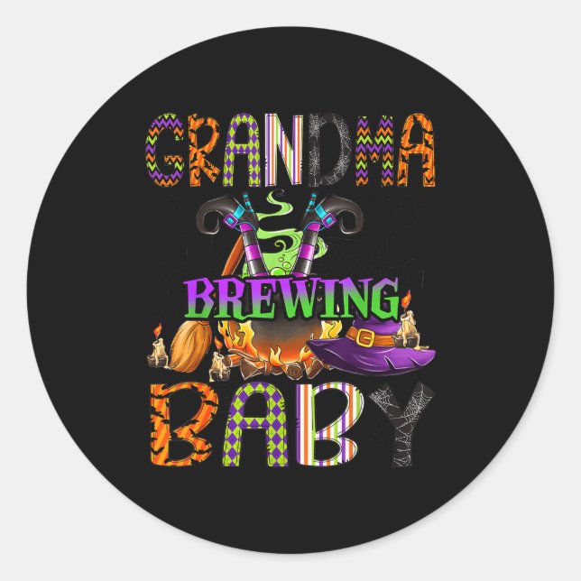 Grandma Of Brewing Baby Halloween One Soky Grandma Runder Aufkleber (Vorderseite)