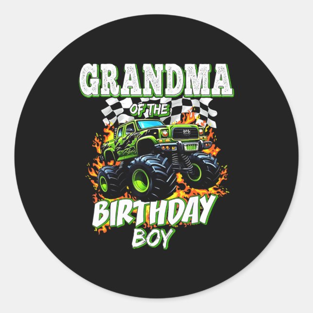 Grandma Of The Birthday Boy Monster Truck Birthday Runder Aufkleber (Vorderseite)