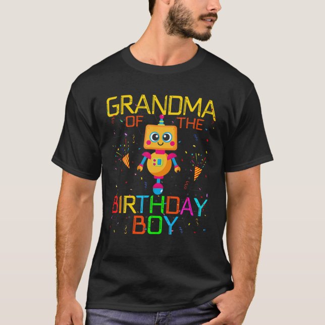 Grandma Of The Birthday Boy Robotics Theme Family T-Shirt (Vorderseite)