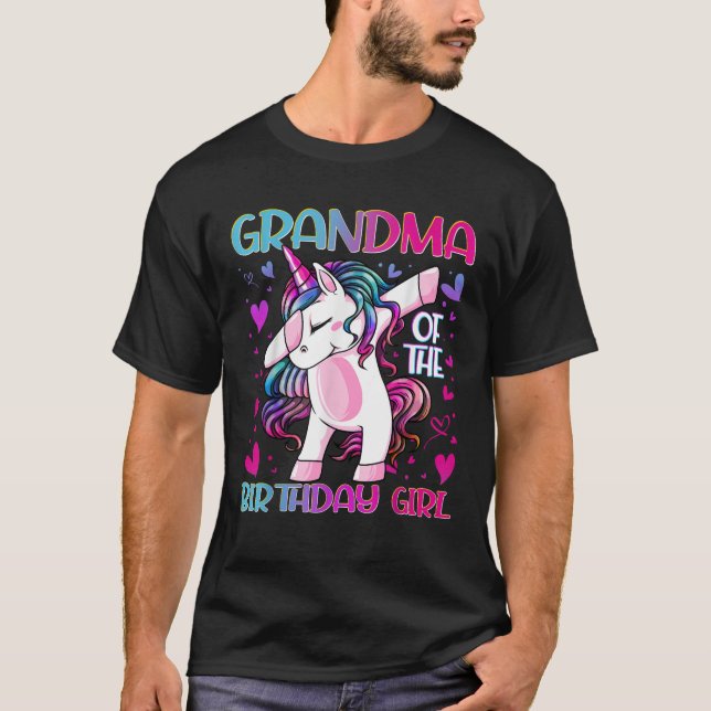 Grandma of the Birthday Girl Dabbing Unicorn Grand T-Shirt (Vorderseite)