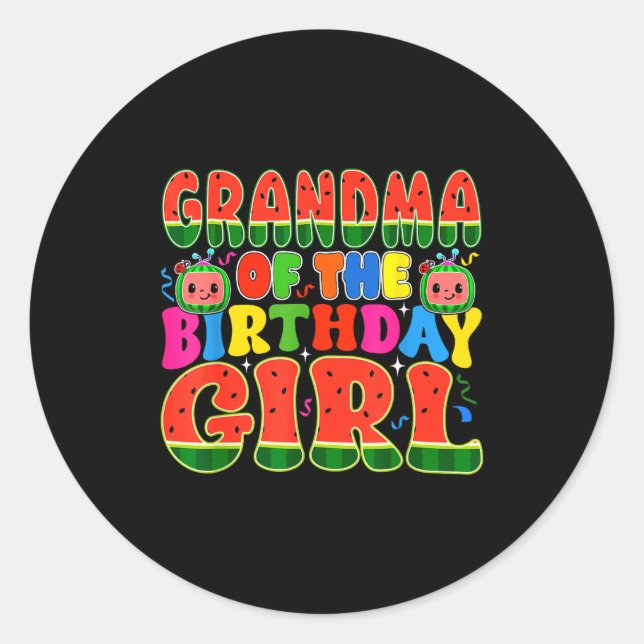 Grandma Of The Birthday Girl Melon Family Matching Runder Aufkleber (Vorderseite)