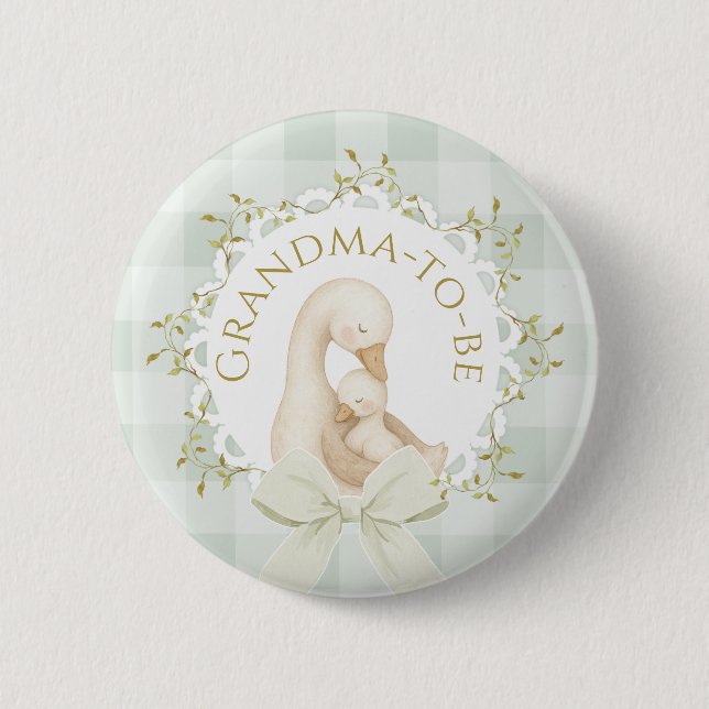Grandma to be Silly Goose Sage Green Baby Shower Button (Vorderseite)