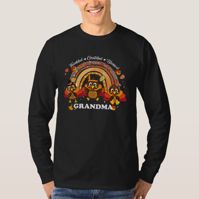 Grandma Turkey Rainbow Sunflower Thankful Grateful T-Shirt (Vorderseite)
